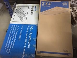 Lot of (3) 2'x 4' Recessed Troffers and (1) 6 Lamp Gymnasium Luminaire