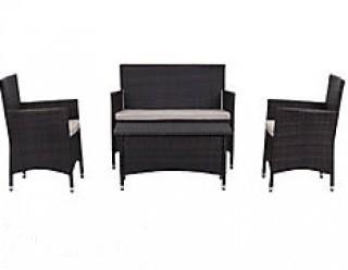 Lucus Chat Set in Matte Black Wicker with Dark Grey Cushions