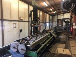 Vernon Tool 6 Axis Pipe Cutter C/w Lean To Building, Hypertherm HPR260 Plasma Cutter, Control Panel, Circuit Box, In And Out Power Feed Tables, Feed Ramp Table, Exhaust Fans. *Note: BUYER RESPONSIBLE FOR LOAD OUT*