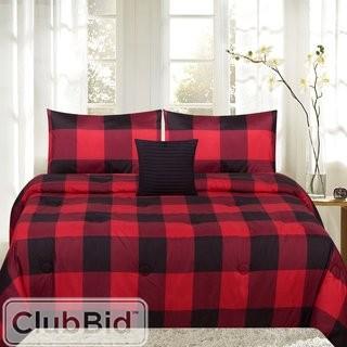 Loon Peak Casebier 4 Piece Reversible Comforter Set - King- Red Plaid (LOPK7172_24459660)