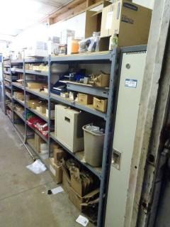 Qty Of Misc Tools And Supplies C/w 4-Sections Of Storage Racks *Note: Buyer Responsible For Load Out*