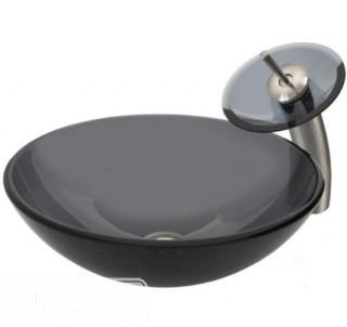 Vigo VGT035CHRND Vessel Faucet and 16-1/2" Sheer Glass Vessel Sink with Matching Drain Assembly