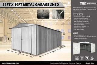 Unused 11'x19' Single Garage Metal Shed c/w Bi-Parting Front Door & (1) Side Door.