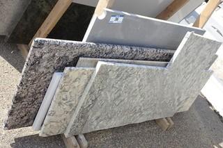 Qty Of Assorted Size Pieces Of Granite C/w Wood Storage Stand