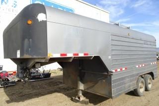 2007 MillcoSteel 14' Van Trailer C/W Gooseneck, Storage Cabinets, Compartments, Electrified, 215/75R17.5 Tires. VIN 2T9FV142776004014