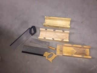 Lot of (3) Mitre Boxes & (3) Handsaws.