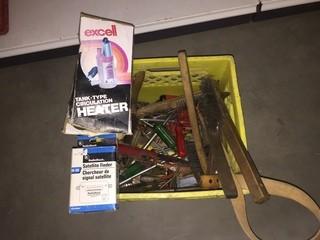 Lot of Wire Brushes, Satellite Finder, Heater &  Assorted Screwdrivers/Hand Tools.