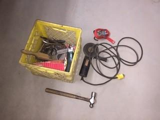Lot of Electric Angle Grinder, Ratchet Strap & Assorted Pliers Etc.
