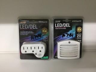 Lot of (6) LED Night Lights with 3 Outlets & (1) LED Night Light.