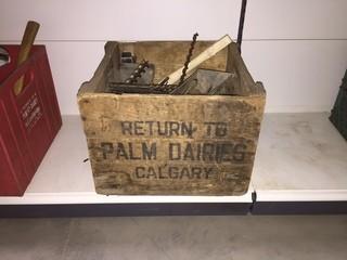 Antique Wooden Crate Containing Assorted Hand Tools.