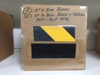 Lot of (2) Black 2"x 30m & (2) Black/Yellow 2"x 30m Anti-Slip Adhesive Tape.