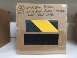 Lot of (2) Black 2"x 30m & (2) Black/Yellow 2"x 30m Anti-Slip Adhesive Tape.