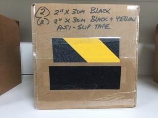 Lot of (2) Black 2"x 30m & (2) Black/Yellow 2"x 30m Anti-Slip Adhesive Tape.