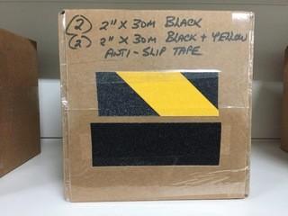 Lot of (2) Black 2"x 30m & (2) Black/Yellow 2"x 30m Anti-Slip Adhesive Tape.