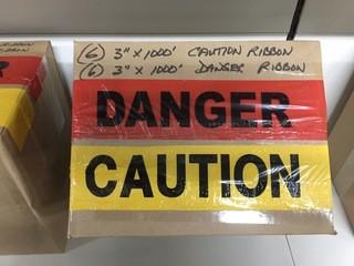 Lot of (6) 3"x 1000' Red Danger Ribbon & (6) 3"x 1000' Yellow Caution Ribbon.