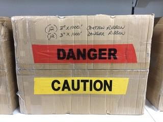 Lot of (12) 3"X 1000' Red Danger Ribbon & (12) 3"x 1000' Yellow Caution Ribbon.