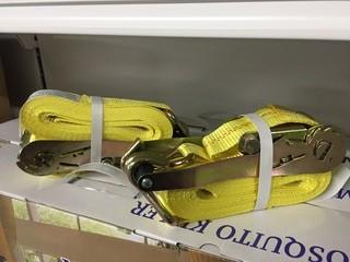 Lot of (2) 5000lb Capacity 20' J-Hook Ratchet Straps, New.