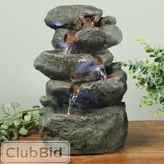 SunnyDaze Decor Resin/Fiberglass Stacked Rocks Tabletop Fountain with LED Light (NHSL1098)
