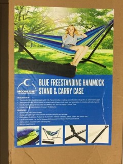 Blue Freestanding Hammock Stand & Carrying Case, New.