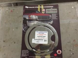 Dodge Ram 2003-Current Stainless Fuel Door Cover with Ring, New.