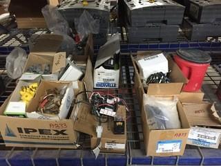 Lot of Assorted Electrical Supplies, Including Cable Staples, Grounding Bar Kits, Relays, Etc.