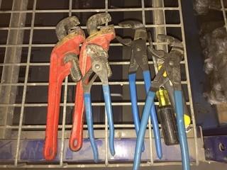 Lot of Assorted Pipe Wrenches, Tongue & Groove Pliers, Etc.