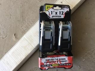 Lot of (2) 1"x 12' Ratchet Straps, New.