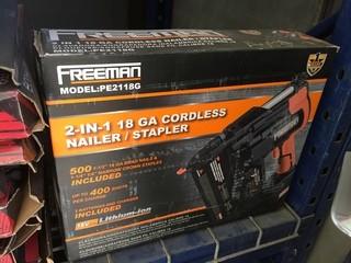 Freeman 2-in-1 18 GA Cordless Nailer/Stapler, New.