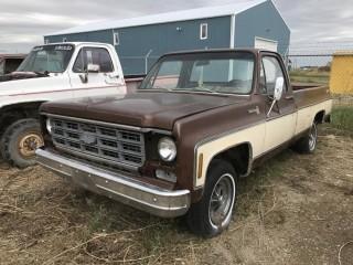 1977 Chev Scottsdale 1/2 Ton P/U c/w Long Box. Not Running, Parts Only. S/N CCL4491150166.