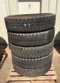 Selling Off-Site (3) Original & (2) Recap 11R24.5 Tires. Location: 339 Aquaduct Dr., Brooks, AB Call Tim For Further Information 403-968-9430.