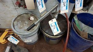 Lot Hyraulic Hand Pump & 5 Buckets Gear & Bearing oil