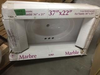 Cultured Marble 36"x 21" Vanity Top, Damaged.