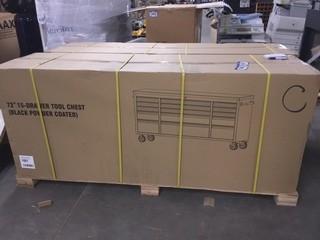 72" Black Powder Coated 15 Drawer Tool Chest, New.