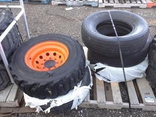 Misc Tires, Including One Skid Steer Tire 10 - 16.5 NHS w/Rim. 