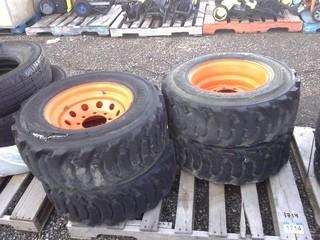 Lot of (4) Skid Steer Tires, 8 Bolt Pattern, 10 - 16.5 NHS w/Rims. 