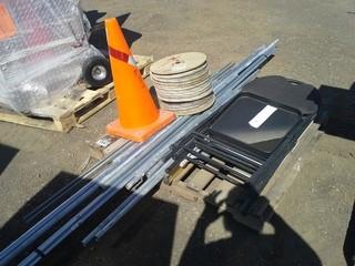 Misc Aluminum Pipe, Folding Chairs, 5/8" Rope, Orange Cone. 