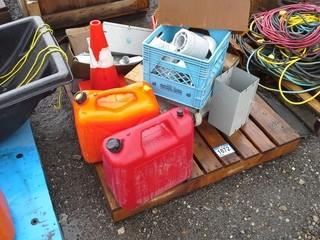 Lot of (2) Jerry Cans, Misc Electrical Conduct Pieces.