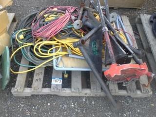 Misc Electrical Cords (Various Lengths), Ridgid Pipe Stand. 