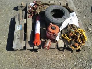 Lot of (2) 4' Lifting Slings, Hydraulic Jack's 4.80-8 Tires.