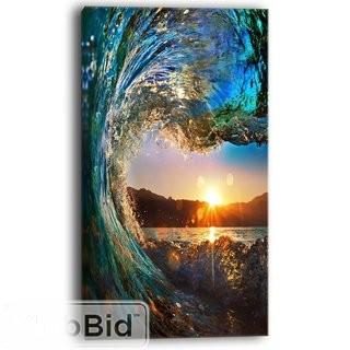 Design Art Colored Ocean Waves Falling Down Photographic Print on Wrapped Canvas (ESIG8055_18269491)