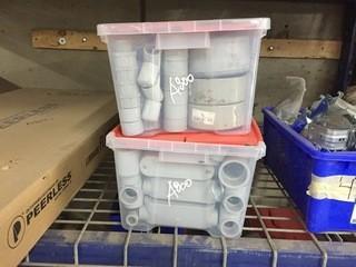 Lot of Assorted PVC Pipe Caps, Octagonal Covers, Terminal Adapters, Etc.