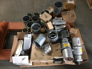 Lot of Assorted Electrical Supplies, Including Pin & Sleeve Plugs, Couplings, Conduit Body, Etc.