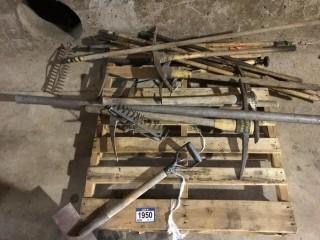 Selling Off-Site - Misc Rakes, Pick Axes & Pry Bars.  Located in Taber AB, Call Tim For Further Details (403) 968-9430.