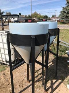 Selling Off-Site - (Qty 2) 110 L Plastic Tank W/Stand. Located in Taber AB, Call Tim For Further Details (403) 968-9430.