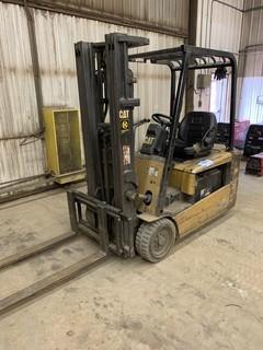 CAT Model EP20KT Electric Forklift C/w Side Shift, 3-Stage Mast, 48in Forks, Charger, 3700LB Capacity. Showing 2965Hrs. SN ETB5B52000 *NOTE Cannot Be Removed until October 9th 2019 Noon*