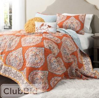 Bungalow Rose Albertslund 5 Piece Quilt Set - Queen - Orange Floral(BNGL153515419547)