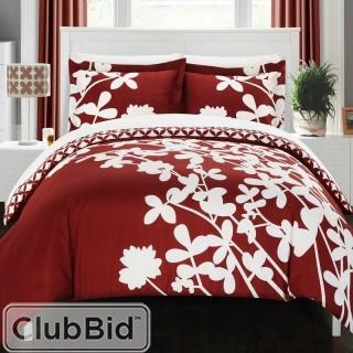 Chic Home Calla Lily Reversible Duvet Cover Set - Red - Queen(CHDE2105_16560834_16600737)