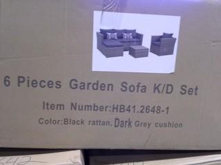 New 6 Pc. Resin Wicker Garden Sofa Kid Set (Grey).