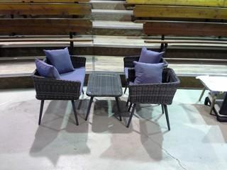 New 4 Pc. Resin Wicker Garden Lounge Set (Grey).