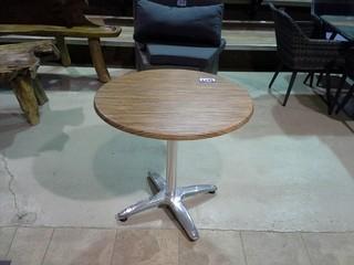 2 1/2" Round Wood Finish Metal Patio Table. 